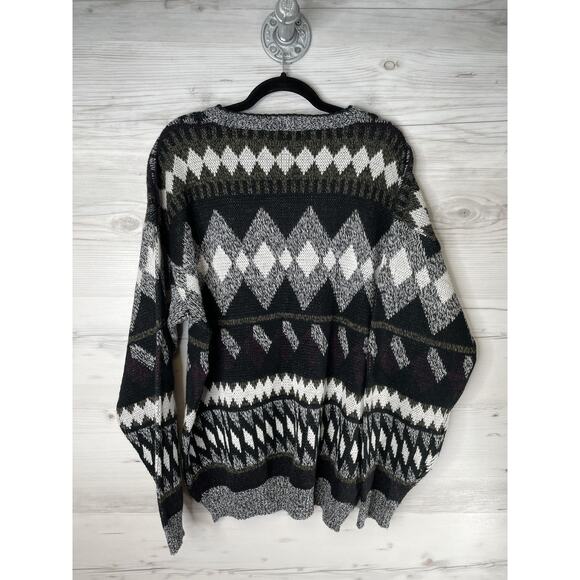 Vintage Sweater Graphix Sweater Mens Large Black Geometric Knit Retro Korea 90s - Picture 8 of 8